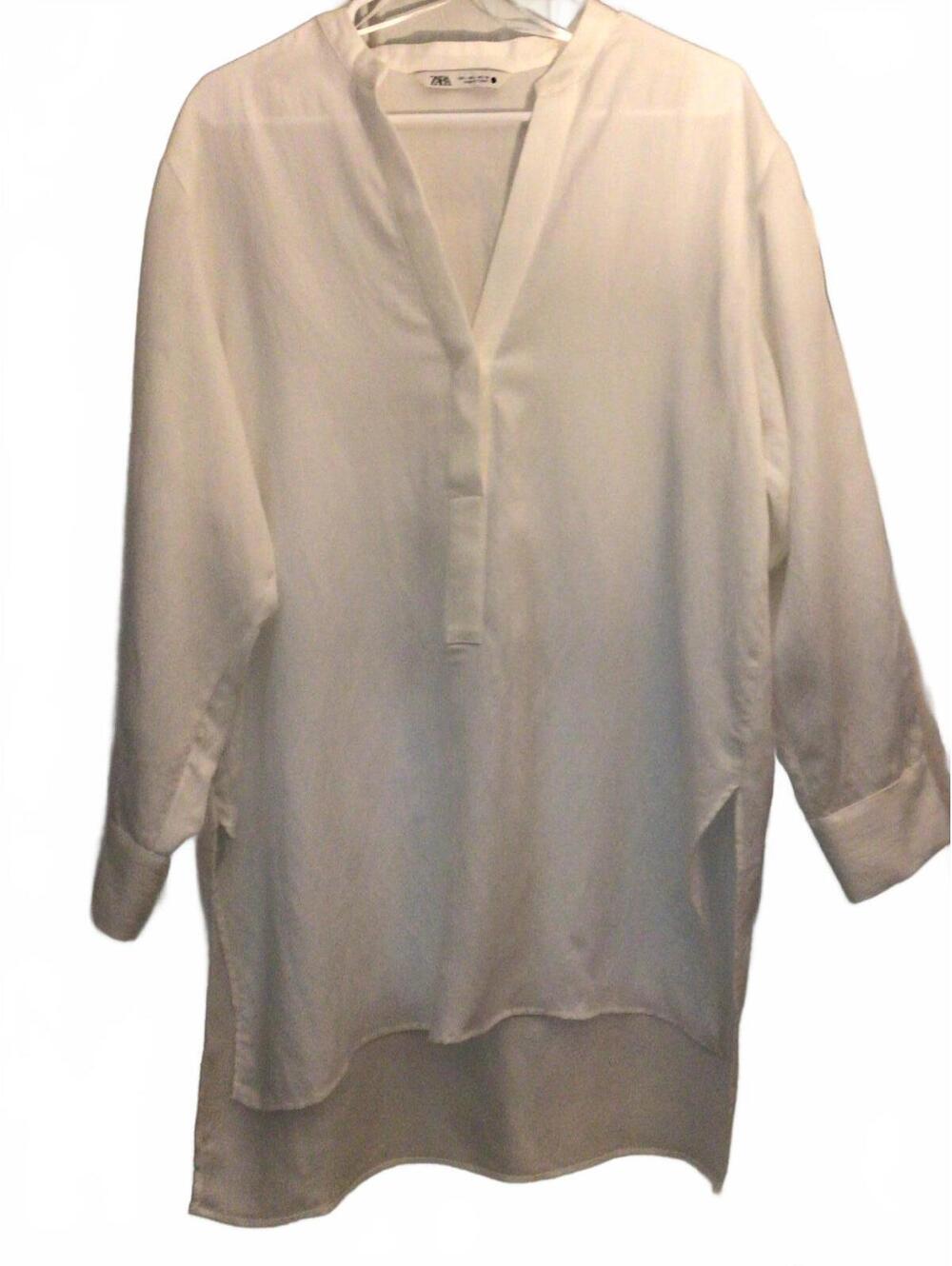 Zara Deep V White Long Sleeve Tunic Size Large - Picture 3 of 11